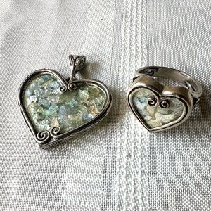 LIRM Israel 925 Sterling Roman Glass Pendant And Ring Size 8